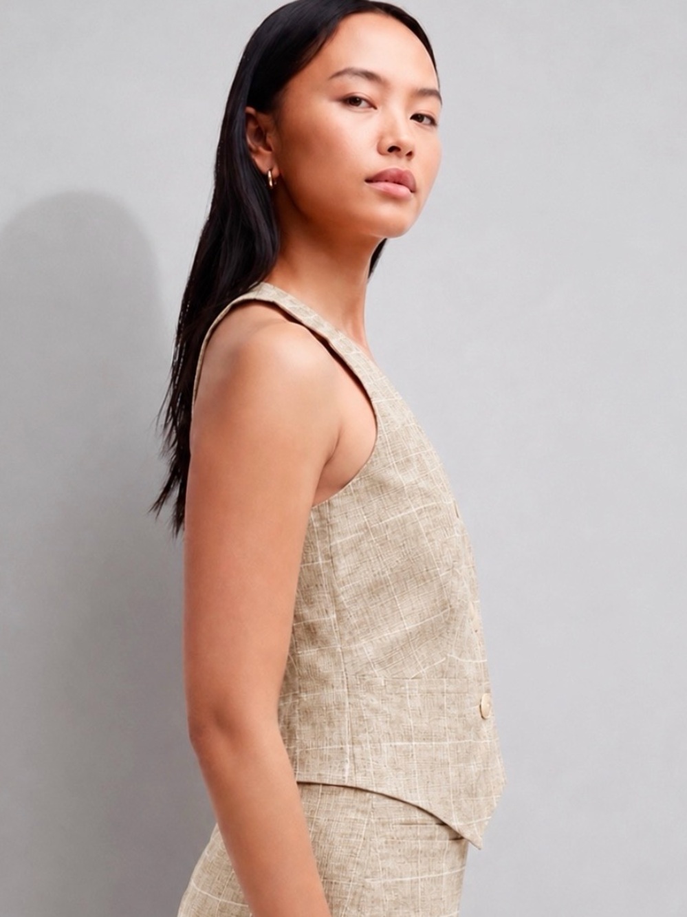 MADEWELL Linen Vest Top Sesame Maeve Glen Plaid Size 8 - Picture 5 of 10